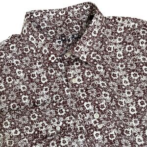 Tasso Elba Mens XL 100% Linen Long‎ Sleeve Button Down Floral Shirt Maroon NEW
